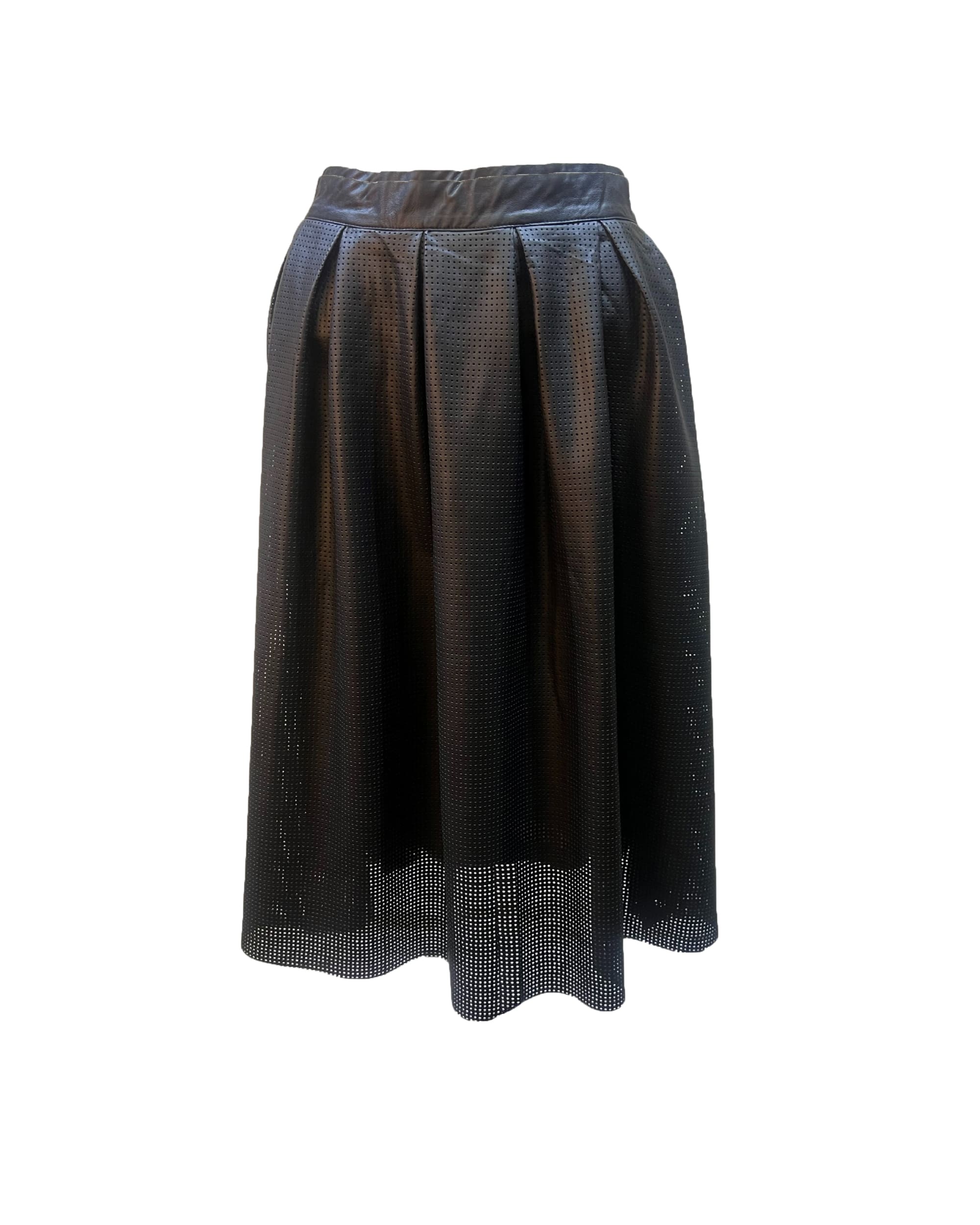 Falda Midi Mujer Símil Piel Negra Perforada Troquelada Elegante Oficina Fiesta Talla L Forro Interior Cremallera Cinturilla Ligera Sofisticada Moderna Outfit Versátil ✅Entrega 24/48h