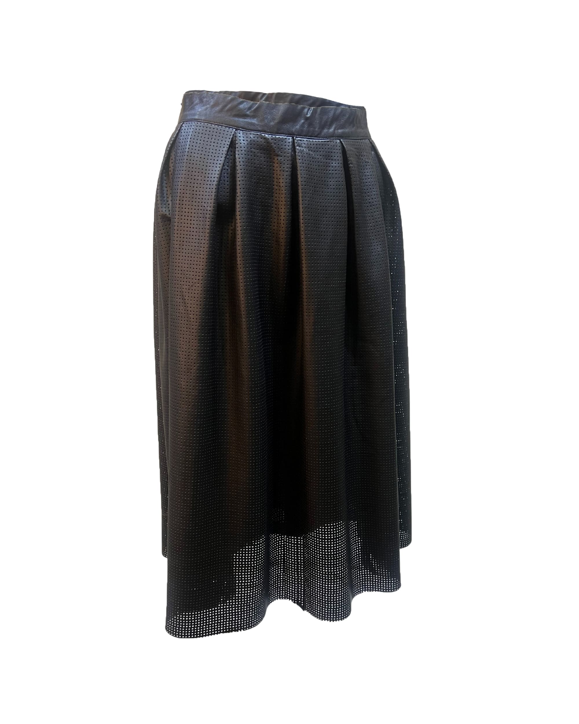 Falda Midi Mujer Símil Piel Negra Perforada Troquelada Elegante Oficina Fiesta Talla L Forro Interior Cremallera Cinturilla Ligera Sofisticada Moderna Outfit Versátil ✅Entrega 24/48h