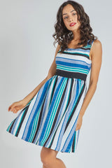 Vestido mujer sin mangas dress casual rayas multicolor azul negro blanco corto tejido ligero verano talla L cómodo versátil look urbano playa vacaciones ✅Entrega 24/48h