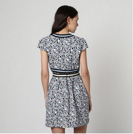 Vestido mujer conjunto vestido bolero corte evasé floral cierre cremallera cinturón decorativo forro elegante cómodo ideal eventos primavera verano talla L azul flores ✅Entrega 24/48h