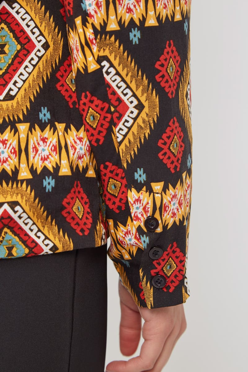Blazer mujer, chaqueta americana estampado étnico, manga larga, solapa, cierre botón, bolsillos, forro interior, elegante y versátil, poliéster, talla 36, multicolor, ideal looks únicos y modernos ✅Entrega 24/48h