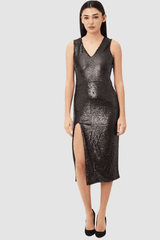 Vestido noche, dress elegante, diseño midi, lentejuelas brillantes, escote V, abertura lateral, corte ajustado, estilo fiesta, color negro, talla 36, look sofisticado, perfecto eventos especiales, cómodo y moderno ✅Entrega 24/48h