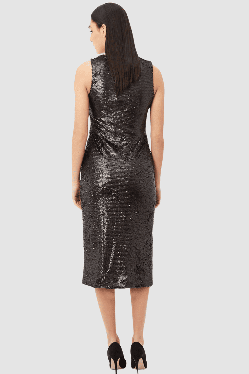 Vestido noche, dress elegante, diseño midi, lentejuelas brillantes, escote V, abertura lateral, corte ajustado, estilo fiesta, color negro, talla 36, look sofisticado, perfecto eventos especiales, cómodo y moderno ✅Entrega 24/48h