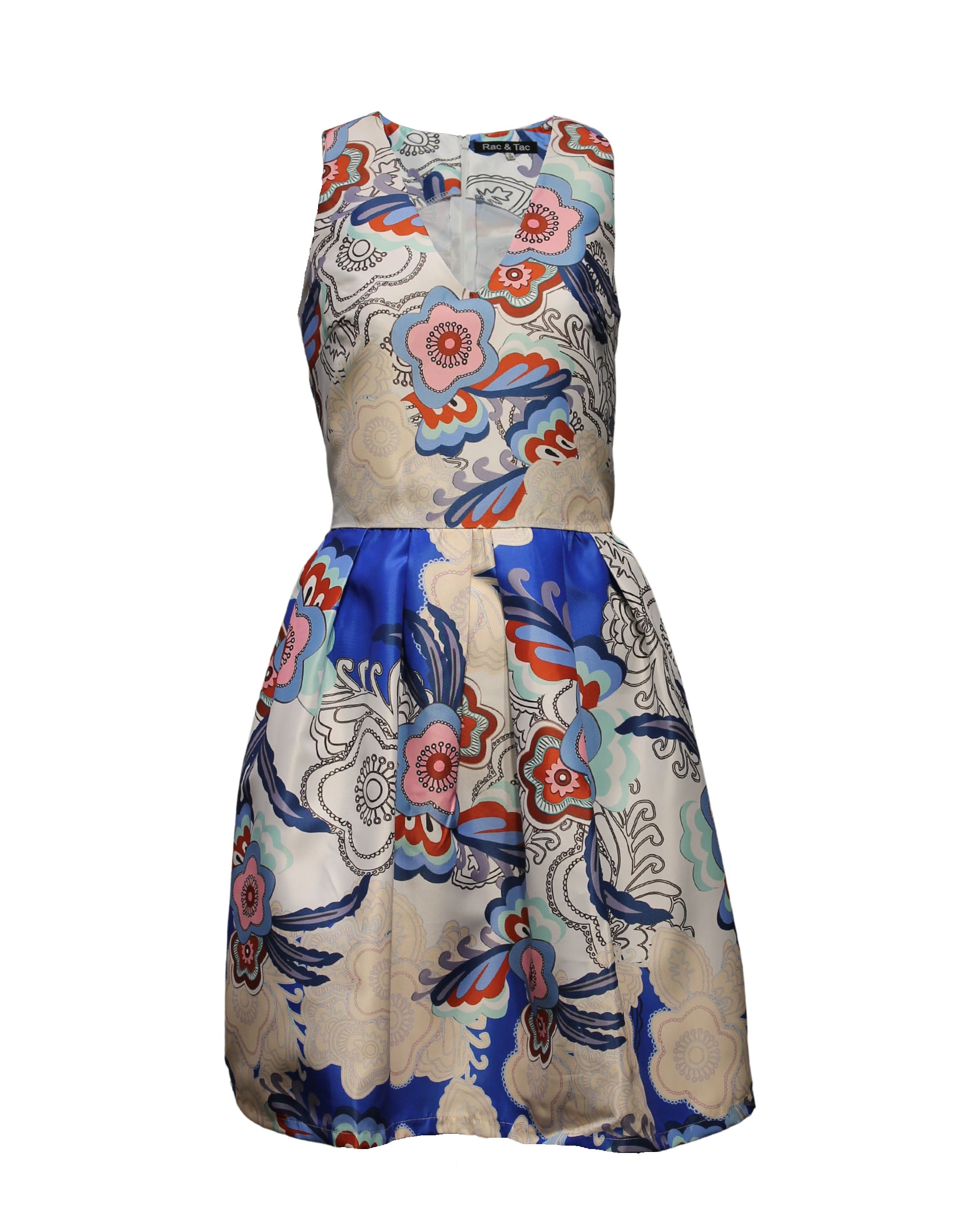 Vestido mujer dress outfit sin mangas floral vuelo poliéster ligero escote V estampado azul coral beige talla 36 cómodo fresco elegante ideal eventos salidas verano ✅Entrega 24/48h