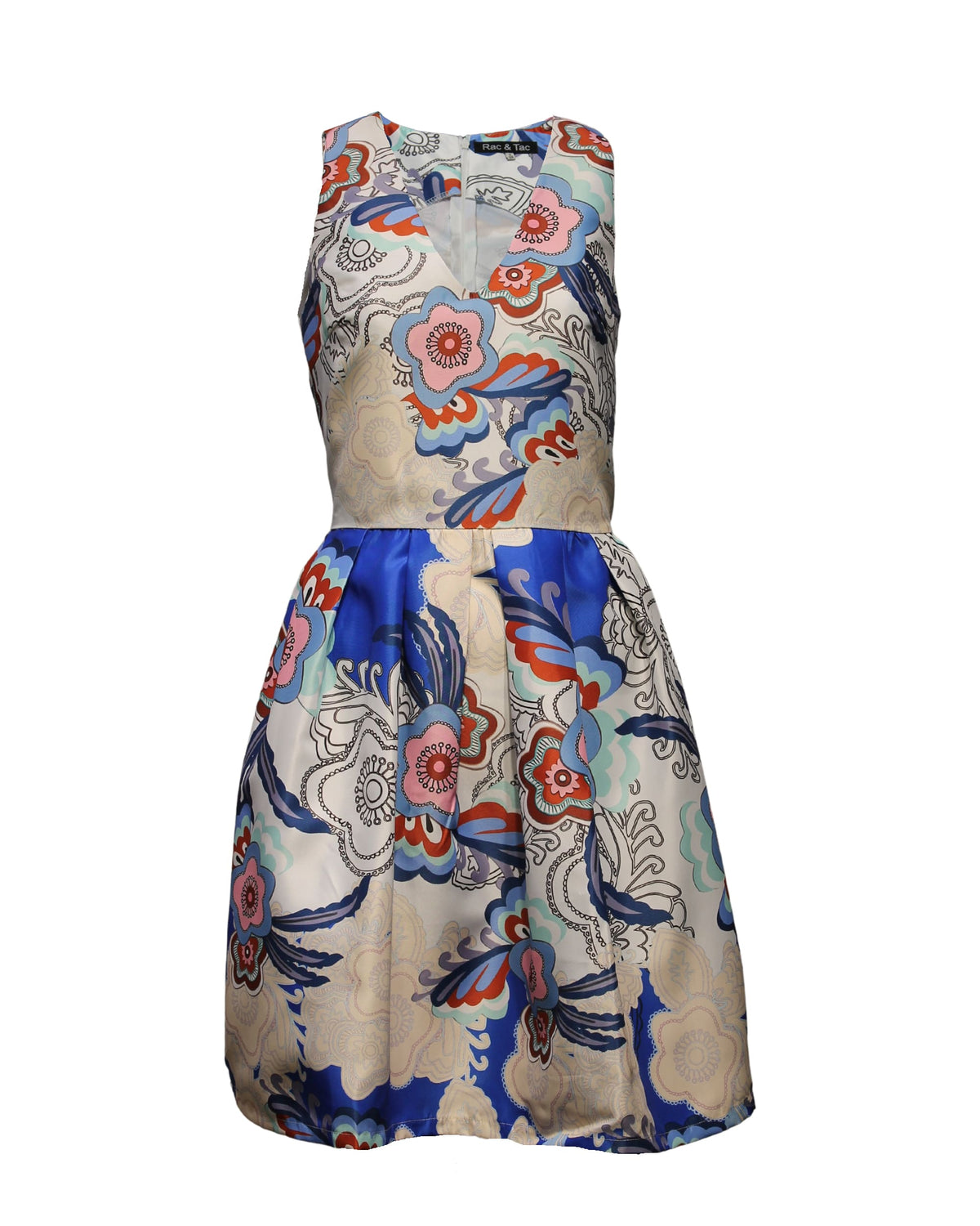 Vestido mujer dress outfit sin mangas floral vuelo poliéster ligero escote V estampado azul coral beige talla 36 cómodo fresco elegante ideal eventos salidas verano ✅Entrega 24/48h