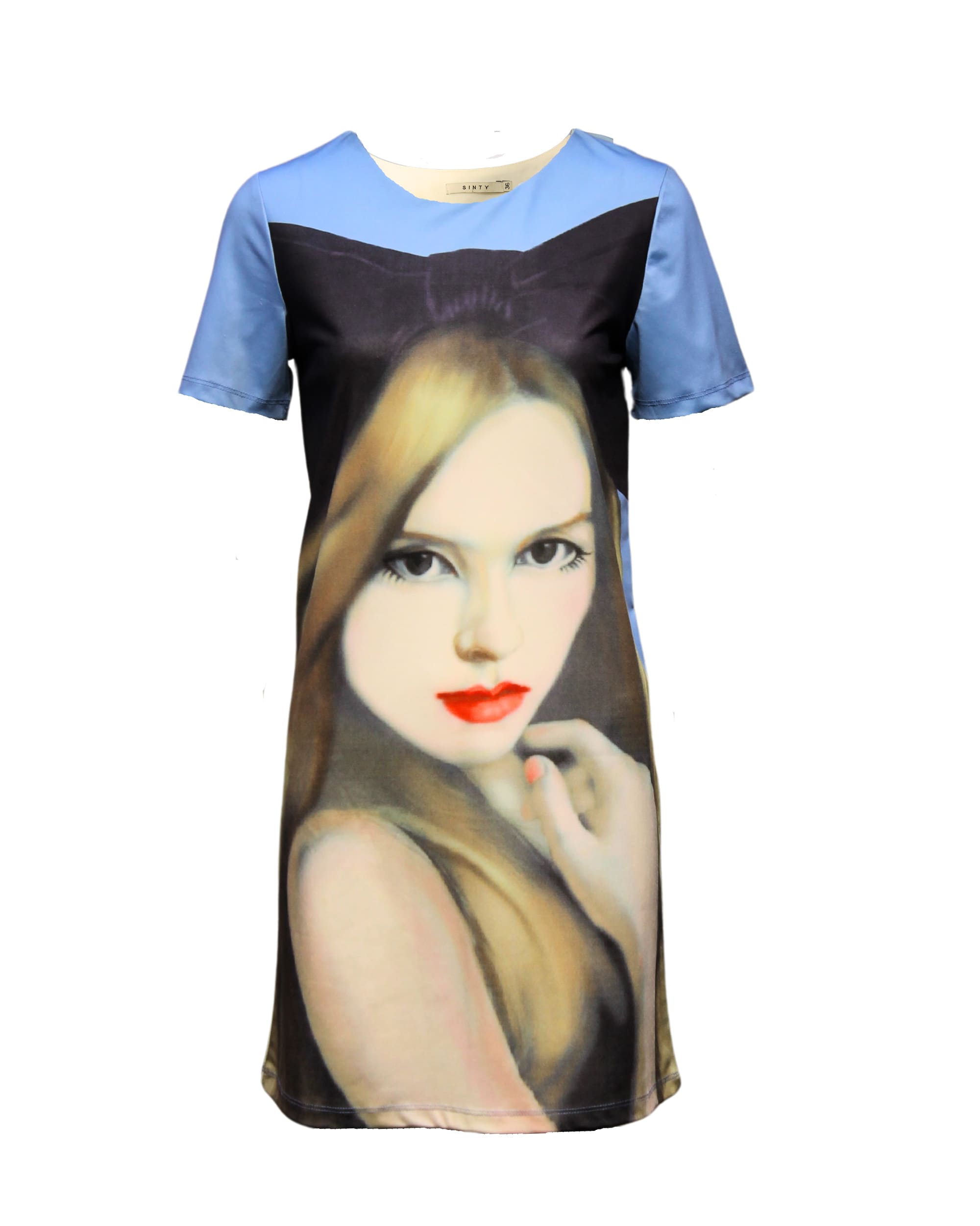 Vestido recto mujer, dress diseño artístico frontal satinado, manga corta cómoda, estilo urbano sofisticado, corte moderno, azul, talla 36, ideal eventos casuales, suave ligero, destaca originalidad ✅Entrega 24/48h