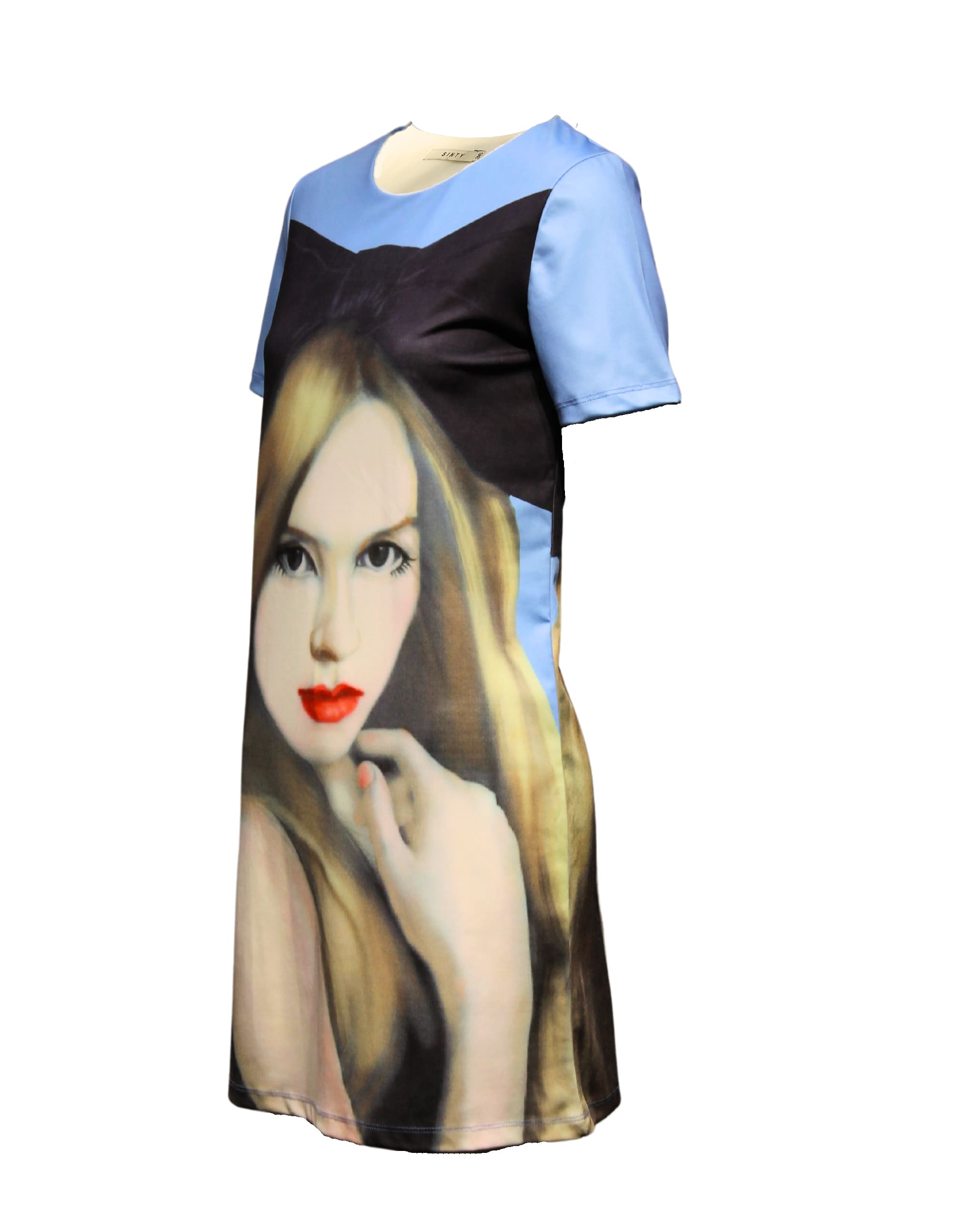 Vestido recto mujer, dress diseño artístico frontal satinado, manga corta cómoda, estilo urbano sofisticado, corte moderno, azul, talla 36, ideal eventos casuales, suave ligero, destaca originalidad ✅Entrega 24/48h