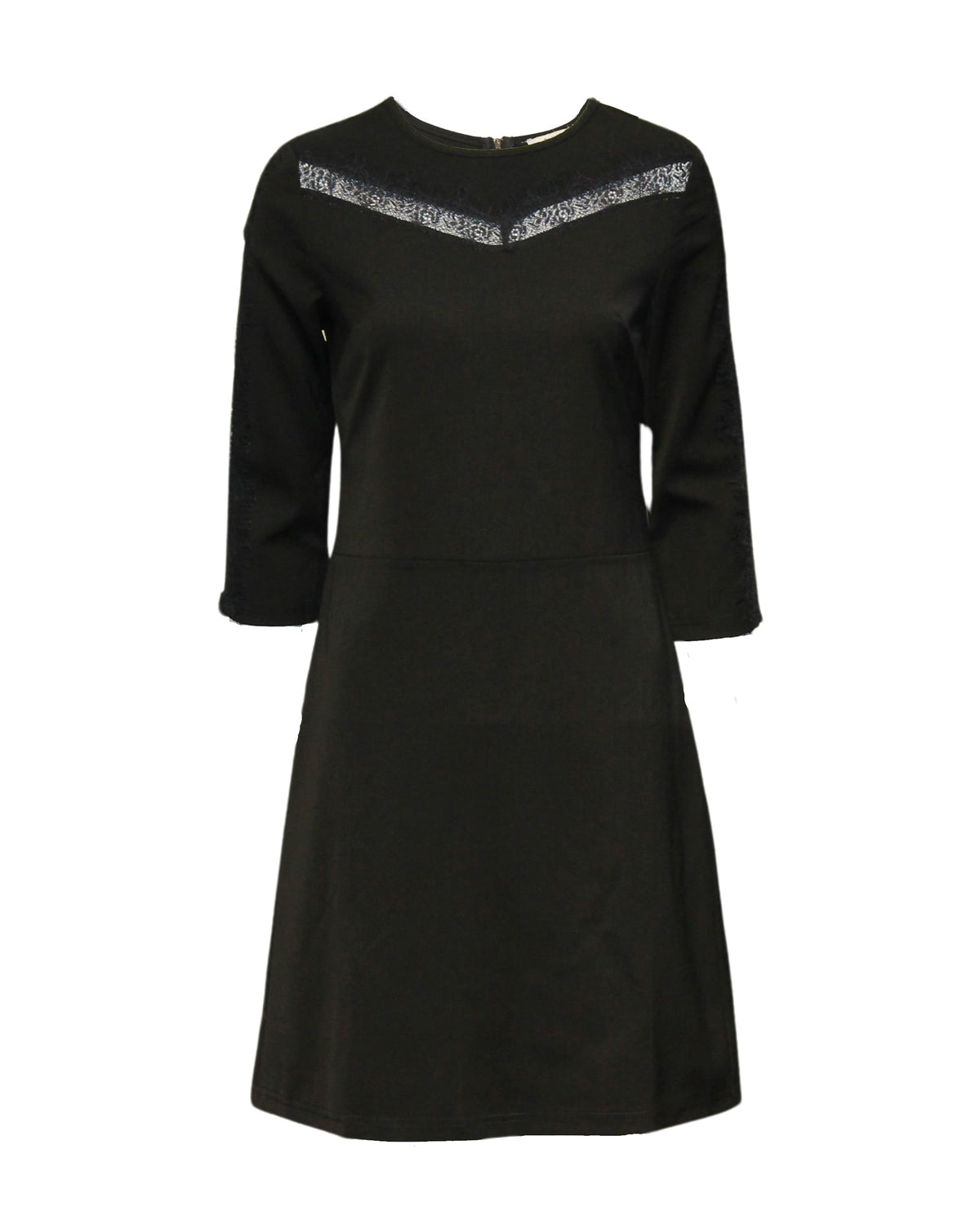 Vestido mujer elegante, dress falda acampanada, encaje en mangas y escote, manga francesa, corte entallado, cremallera trasera, poliéster, talla 36, negro, cómodo y sofisticado ✅Entrega 24/48h