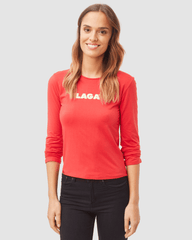 Camiseta mujer, shirt, top, modelo Laga T1F14, algodón, manga larga, cuello redondo, corte clásico, estilo casual, color rojo, talla L, suave, transpirable, perfecta diario, cómoda ✅Entrega 24/48h