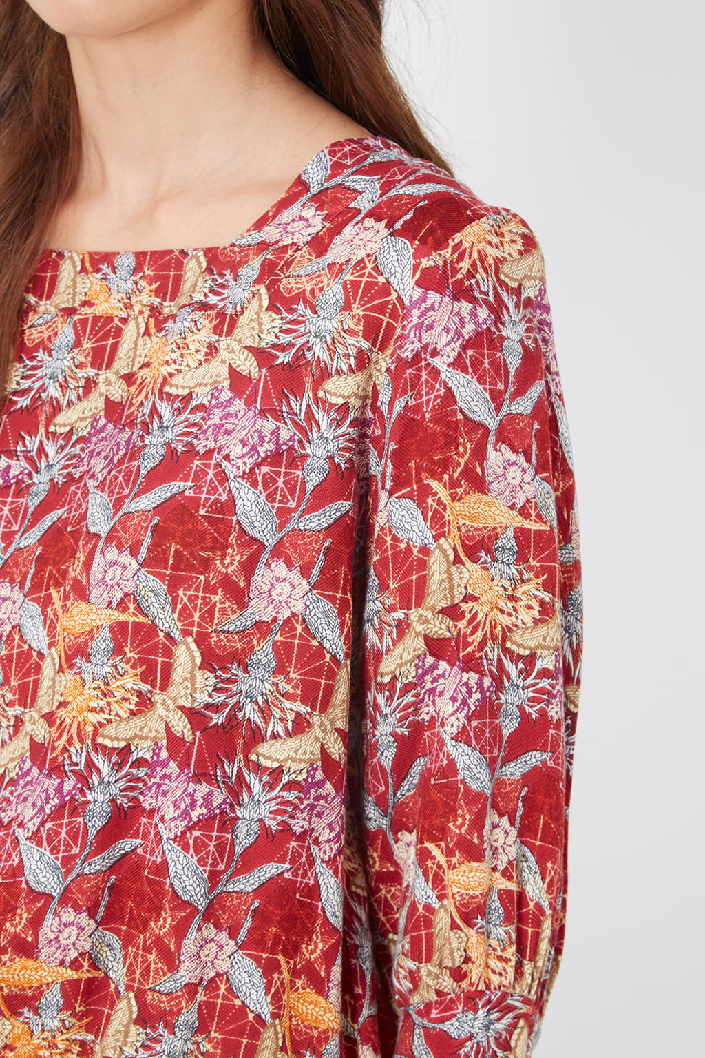 Blusa mujer, camisa, top estampada floral poliéster, manga larga, cuello redondo, lágrima trasera, ajuste cómodo, moda casual elegante, talla L, ideal outfits diarios – Rojo ✅Entrega 24/48h