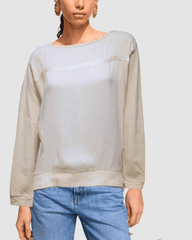 Blusa ligera manga larga, shirt, transparente, detalles decorativos, diseño relajado, tela fresca, cómoda oficina ciudad, color beige, talla L, ideal jeans pantalón clásico, look sofisticado ✅Entrega 24/48h
