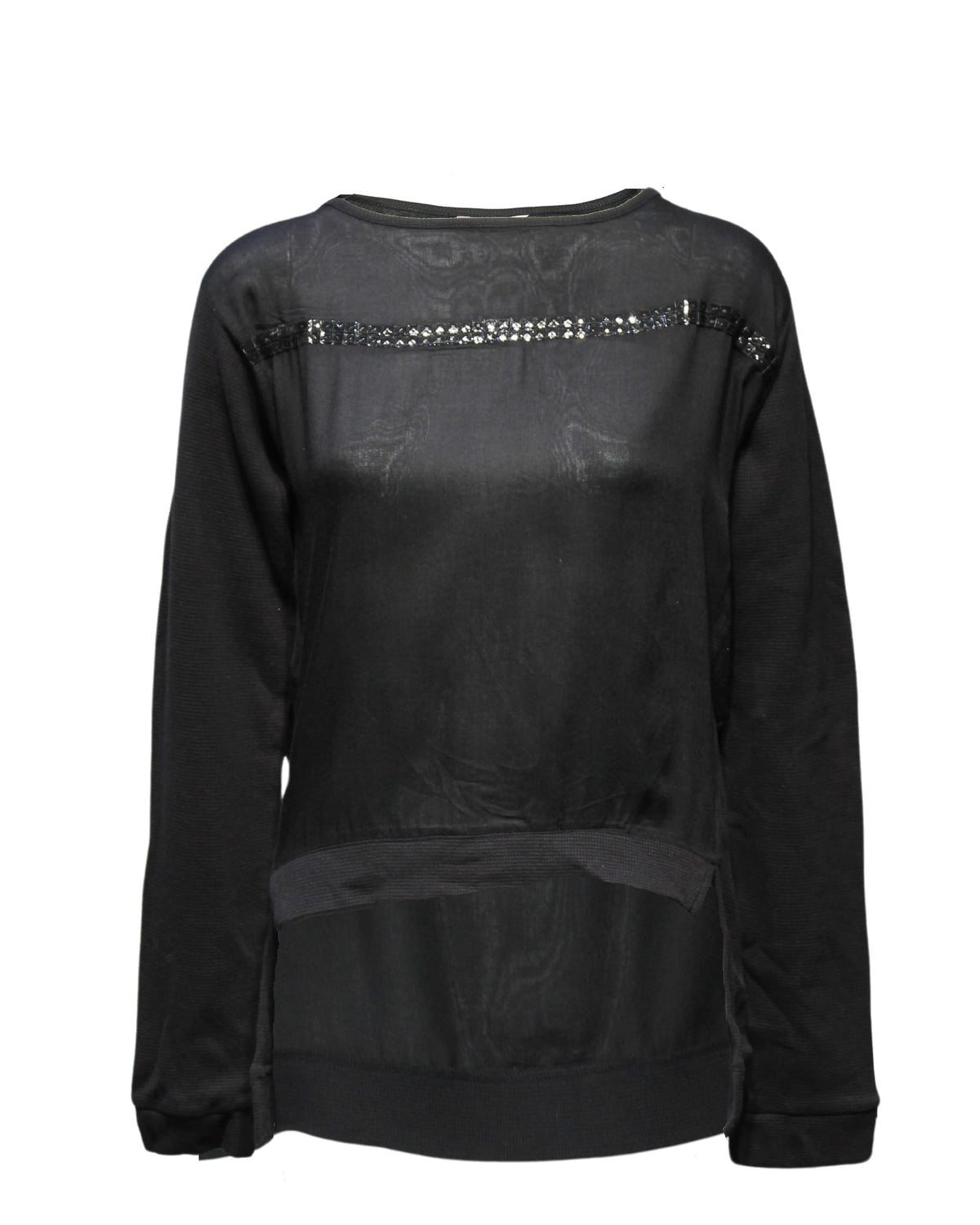 Sudadera mujer, sweater, suéter ligero transparencias, apliques brillantes, tejido suave, estilo casual moderno, negra, talla S, combina outfits urbanos o fiesta, cómoda y versátil, disponible en varios colores intensos ✅Entrega 24/48h