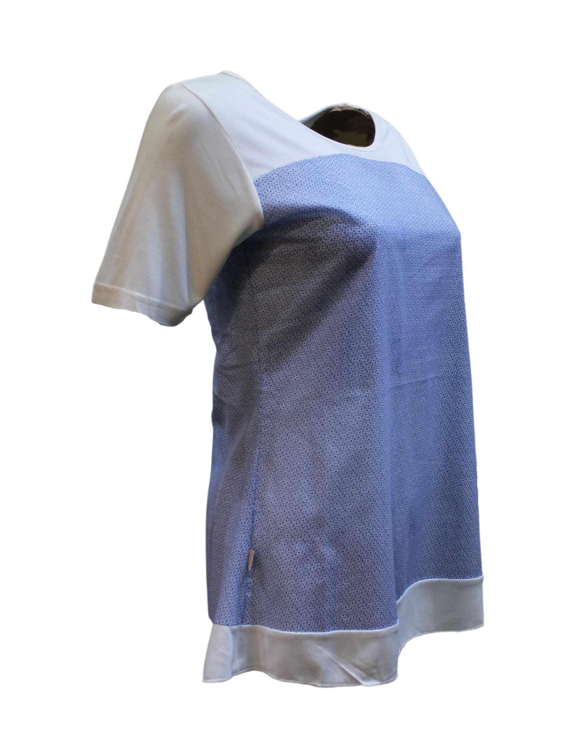 Blusa mujer doble capa, camiseta casual, manga corta, cuello redondo, diseño estampado, corte recto, color azul, talla S, cómoda, versátil, ideal verano ✅Entrega 24/48h