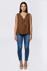 Blusa sin mangas con volante en el cuello