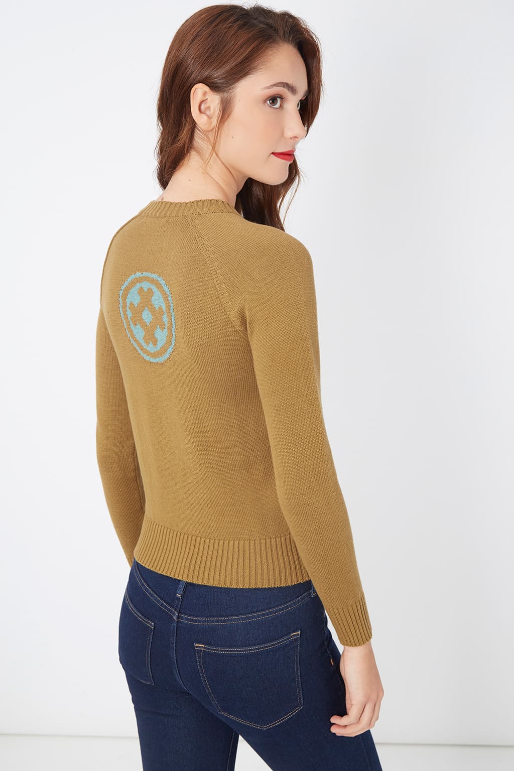 Jersey mujer algodón, sweater, suéter punto fino, manga larga, diseño liso, cuello redondo, acabado canalé, color mostaza, cómodo y versátil, talla M, ideal look casual trabajo diario ✅Entrega 24/48h