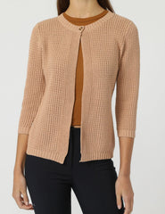 Cárdigan punto mujer sweater chaqueta ligera manga tres cuartos beige talla L casual elegante cómodo suave tejido versátil oficina salidas combina blusa jeans ✅Entrega 24/48h