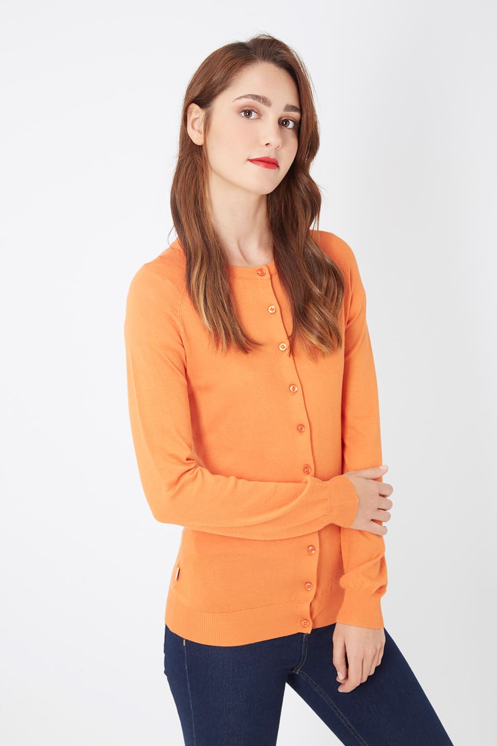 Cardigan mujer, suéter punto, chaqueta ligera, manga larga, botones frontales, diseño clásico, tejido suave, color naranja, talla L, elegante, versátil, ideal para oficina o casual, abrigo fino ✅Entrega 24/48h