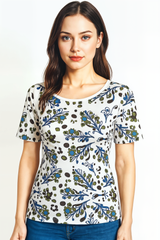 Camiseta mujer, top, polo casual estampado tonos verdes y azul, algodón fresco, manga corta, cuello redondo, XS, diseño moderno, cómoda, ideal diario o verano, fácil combinar, ✅Entrega 24/48h