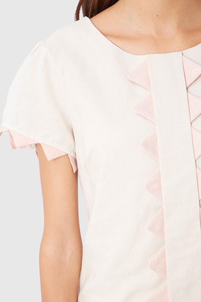 Vestido mujer ramio dress outfit elegante cuello redondo manga corta forro integrado botones cremallera rosa claro talla 38 cómodo estilo casual versátil ✅Entrega 24/48h