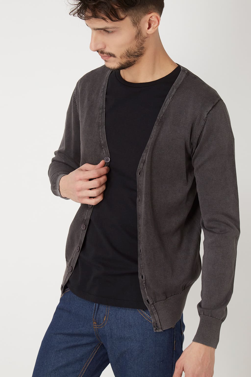 Cárdigan hombre, suéter, chaqueta ligera War Wolf WH68052, manga larga, cuello pico, cierre botones, tejido canalé, gris, talla L, moda casual, cómodo versátil facilidad de combinar outfits ✅Entrega 24/48h