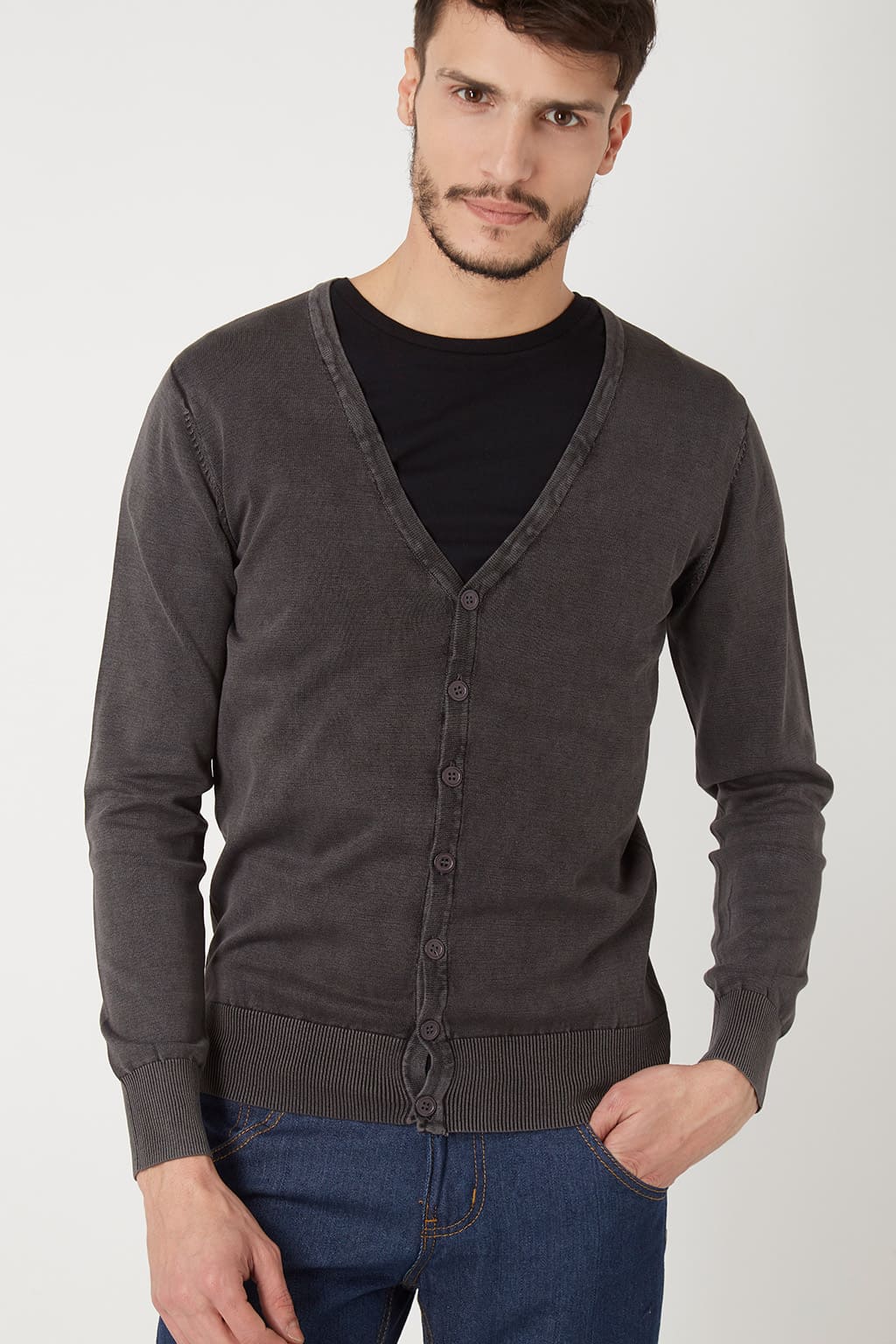 Cárdigan hombre, suéter, chaqueta ligera War Wolf WH68052, manga larga, cuello pico, cierre botones, tejido canalé, gris, talla L, moda casual, cómodo versátil facilidad de combinar outfits ✅Entrega 24/48h
