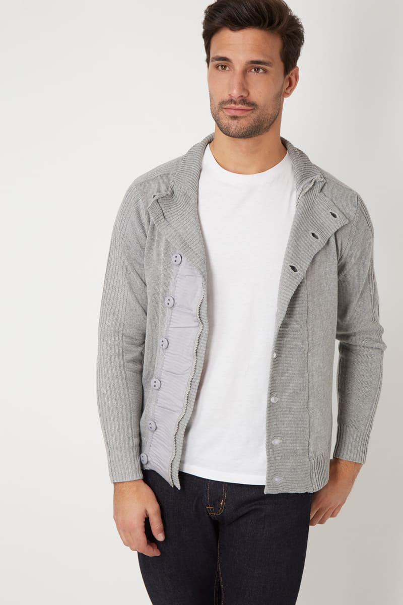 Suéter Mujer Tejido Chaqueta Cardigan Botones Laterales Pull Cárdigan Cuello Alto Algodón Suave Moderno Abrigado Gris Talla L Elegante Versátil Casual Oficina Look Diario ✅Entrega 24/48h