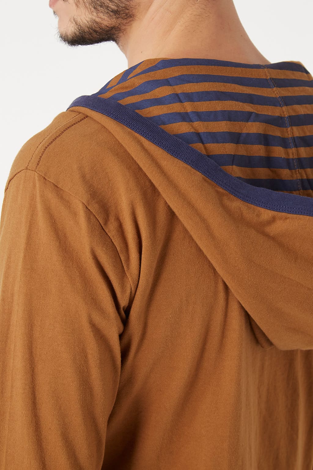 Cárdigan hombre, jersey abierto, chaqueta ligera algodón, capucha estampada rayas, bolsillos prácticos, cierre botones, manga larga, contrastes azul, color marrón, talla L, cómodo y versátil ✅Entrega 24/48h