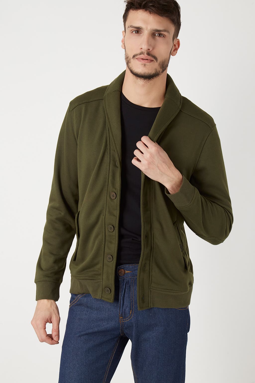 Cardigan mujer chaqueta manga larga sport casual cuello chal coderas bolsillos solapa cierre botones modelo WY68210 caqui talla L versátil cómodo ideal entretiempo ✅Entrega 24/48h