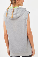Sudadera sin mangas mujer, hoodie deportiva, capucha ajustable interior verde, diseño decorativo frontal Lucky Me, bolsillo tipo canguro, acabados canalé, cómoda, versátil, gris, talla L ✅Entrega 24/48h