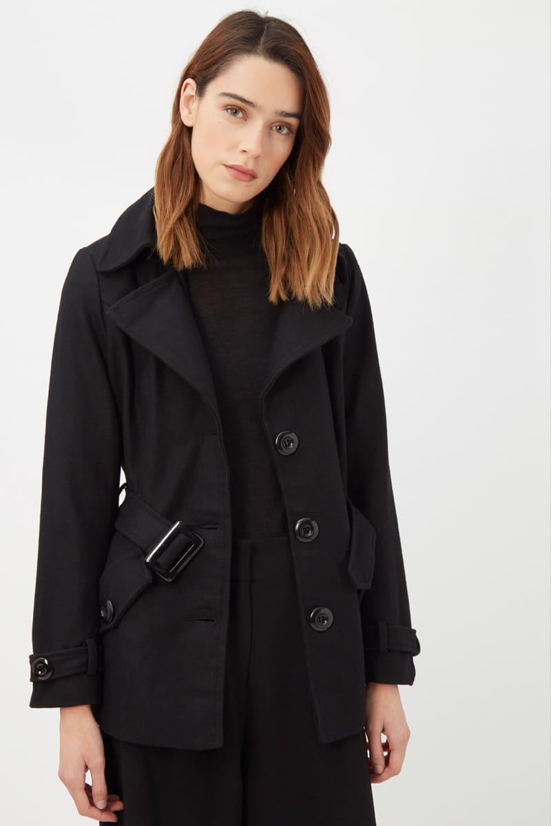 Abrigo corto mujer, chaqueta abrigo elegante, textura suave, cinturón ajustable, corte clásico, color negro, talla 36, sofisticado para invierno, ideal oficina y urbano, realza la figura, cómodo, versátil, ✅Entrega 24/48h