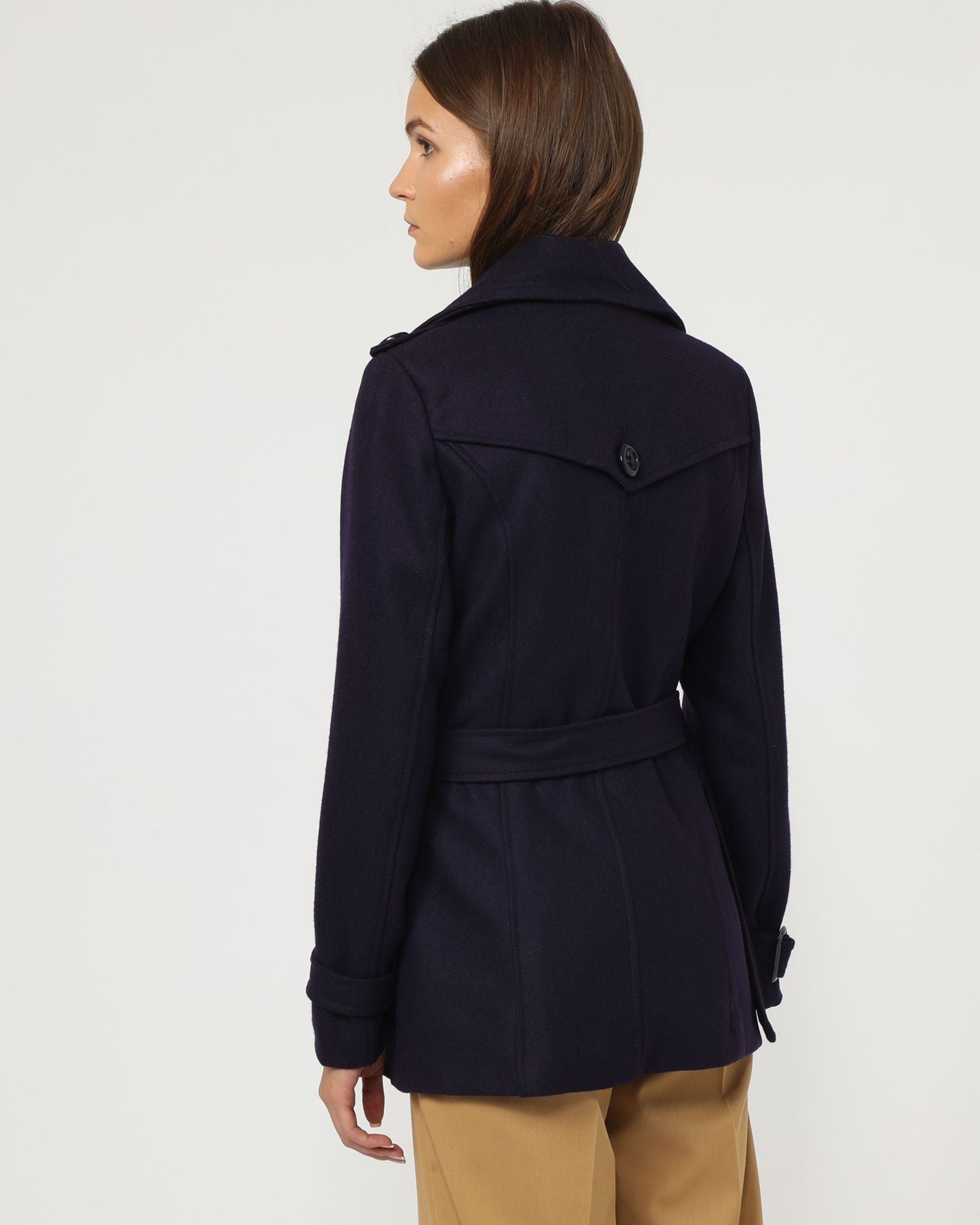 Abrigo mujer paño, chaqueta elegante doble botonadura, cinturón extraíble, manga larga, cuello solapa, forro interior, talla 36, azul marino, ideal otoño e invierno, versátil casual o formal, cómodo ✅Entrega 24/48h