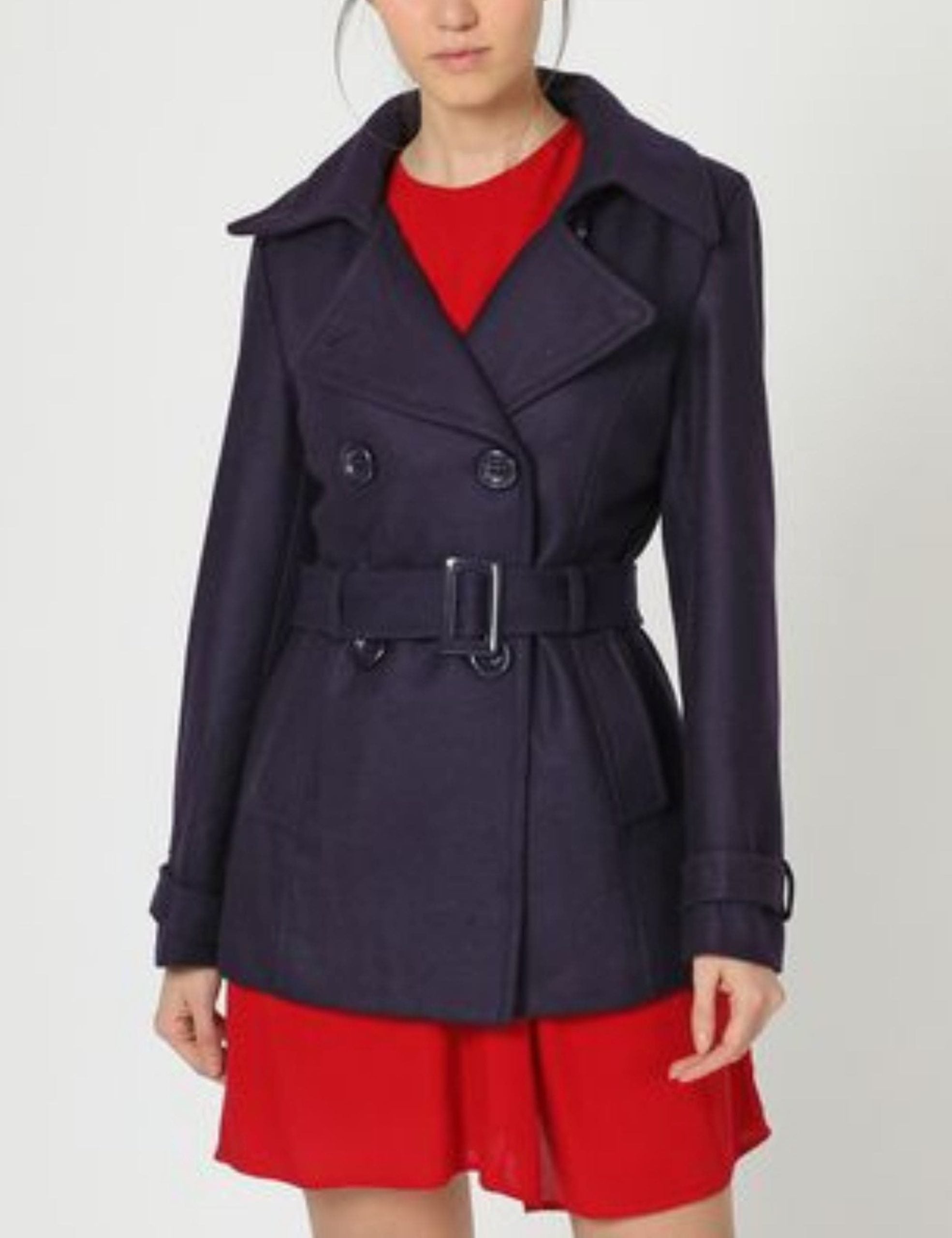 Abrigo recto mujer, chaqueta larga, diseño elegante, cinturón extraíble, solapa, manga larga, bolsillos, poliéster, azul marino, talla 36, ideal oficina y diario, forro interior, versátil, cómoda ✅Entrega 24/48h