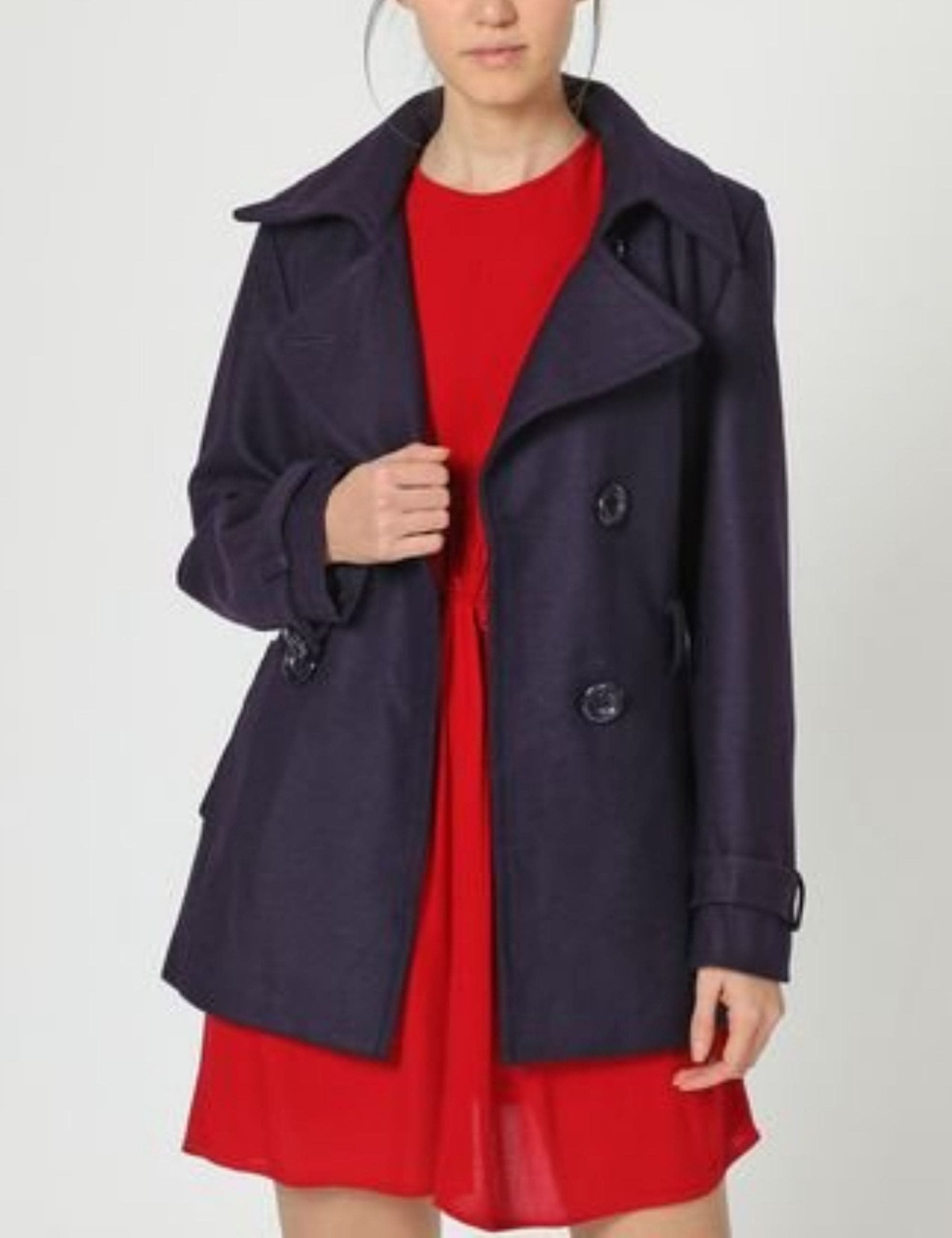 Abrigo recto mujer, chaqueta larga, diseño elegante, cinturón extraíble, solapa, manga larga, bolsillos, poliéster, azul marino, talla 36, ideal oficina y diario, forro interior, versátil, cómoda ✅Entrega 24/48h