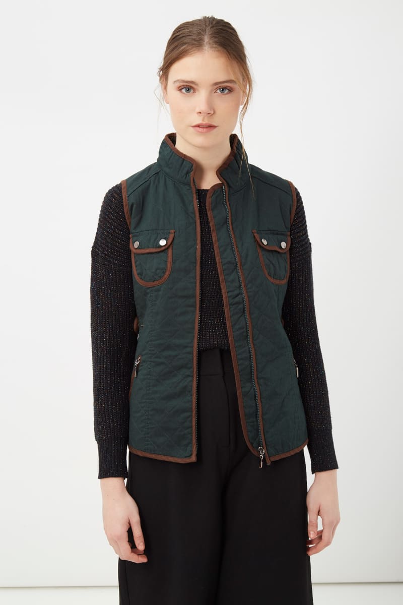 Chaleco guateado mujer, chaleco acolchado, estilo casual, cuello alto, cierre cremallera, 4 bolsillos frontales, forro interior, poliéster, color verde oscuro, talla 36, cómodo y versátil ✅Entrega 24/48h