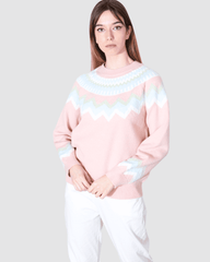 Jersey mujer, suéter, sweater, diseño estampado geométrico, mezcla lana, corte amplio, cuello redondo, canalé, estilo casual, color rosa pastel, talla única, confortable, tendencia 2024 ✅Entrega 24/48h
