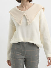 Jersey mujer punto lana, suéter cuello baby doll, costura hombro caída, manga larga, recto, diseño actual, color blanco, talla única, suave, elegante, versátil y cómodo, ideal entretiempo ✅Entrega 24/48h