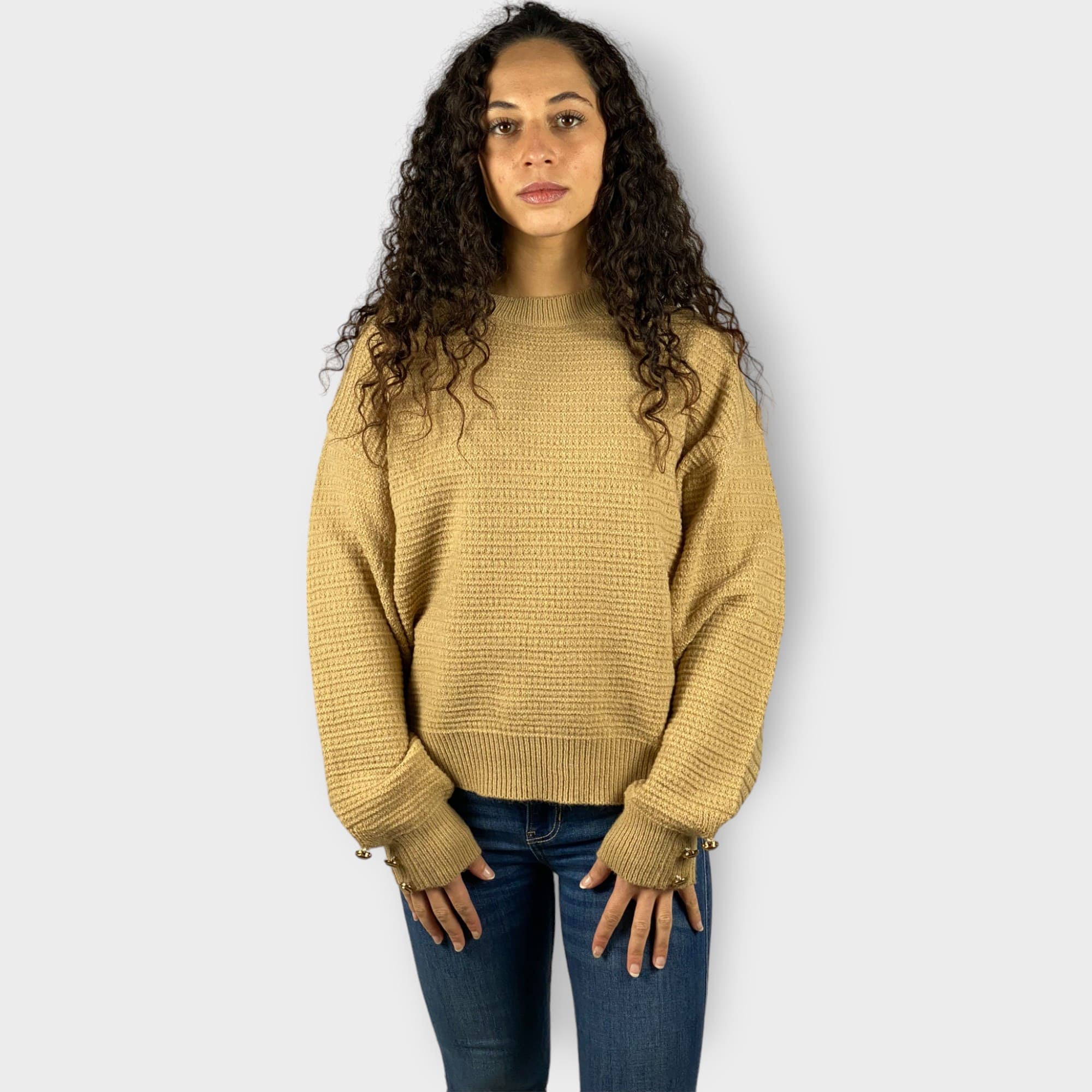 Jersey suéter punto grueso mujer, sweater invierno, manga larga, diseño moderno, cálido, suave, oversize, estilo casual oficina, tallas única, elegante beige, confortable y fácil de combinar ✅Entrega 24/48h