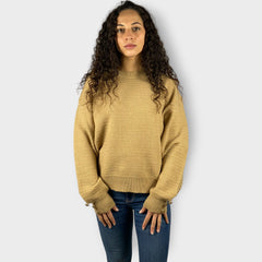 Jersey suéter punto grueso mujer, sweater invierno, manga larga, diseño moderno, cálido, suave, oversize, estilo casual oficina, tallas única, elegante beige, confortable y fácil de combinar ✅Entrega 24/48h