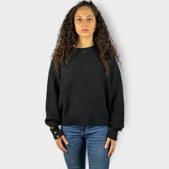 Jersey mujer punto textura sweater suéter modelo amplio manga larga botones decorativos cuello redondo canalé color negro talla única cómodo versátil moda otoño invierno ✅Entrega 24/48h