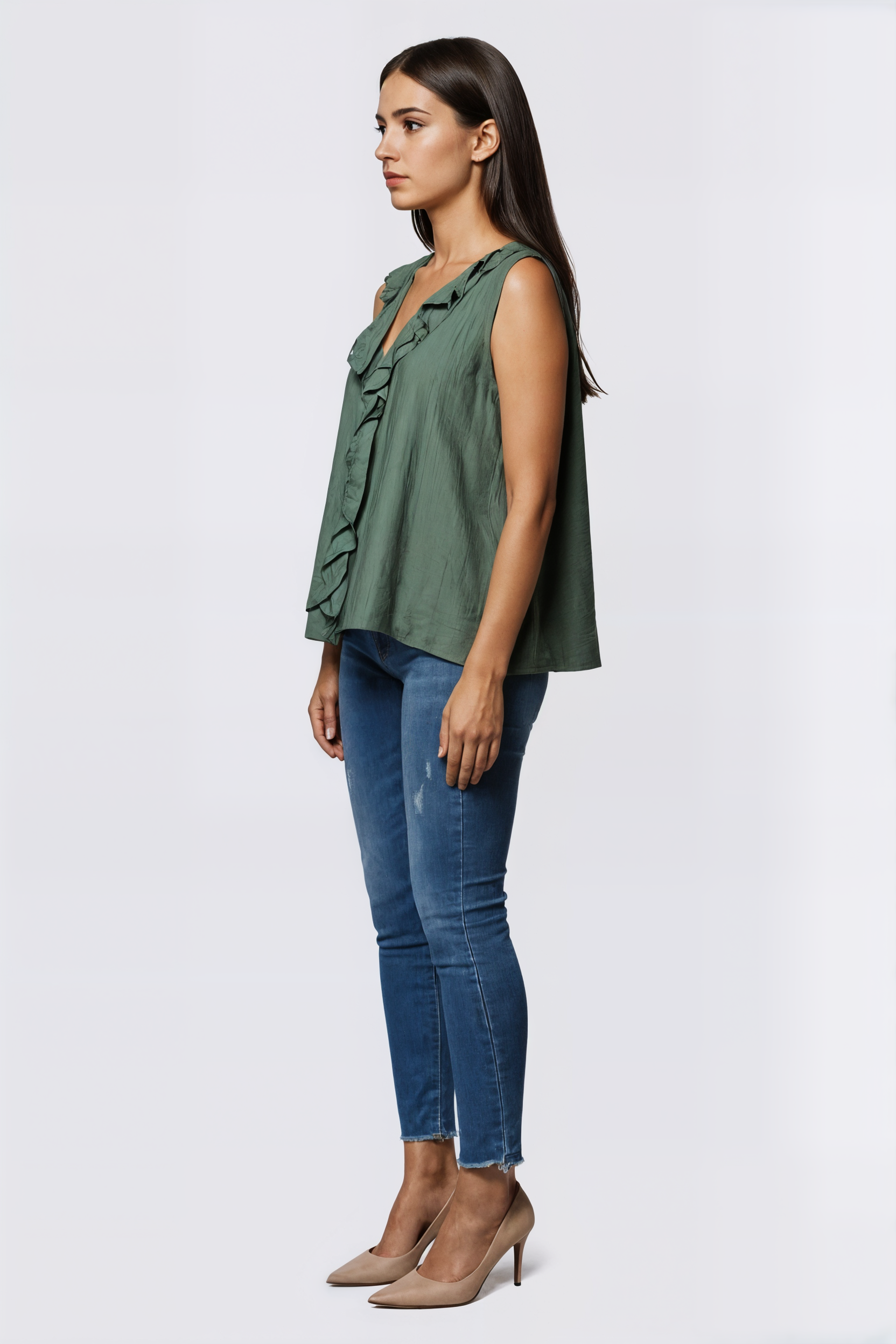 Blusa sin mangas con volante en el cuello