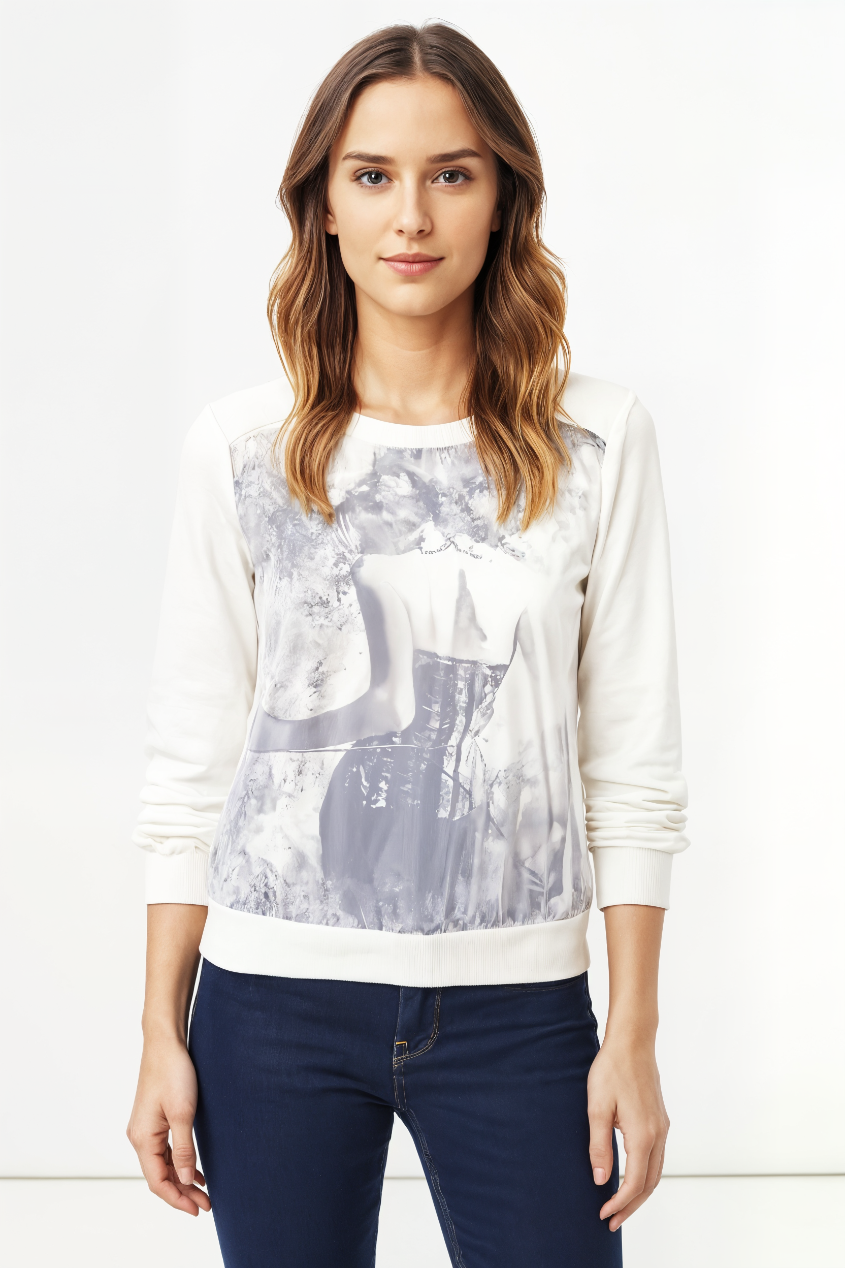 Sudadera con Estampado Tornasolado, Cuello Redondo y Manga Larga - SI-150018
