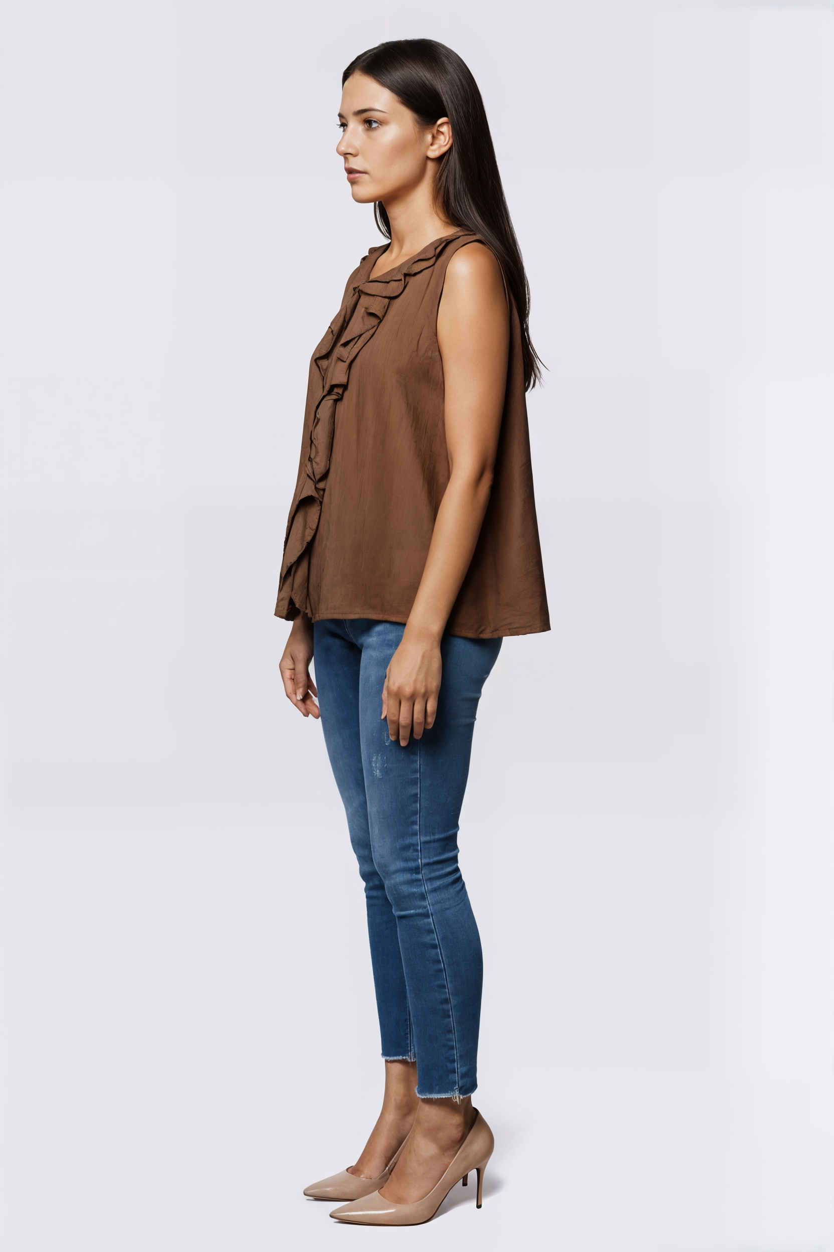Blusa sin mangas con volante en el cuello
