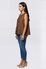 Blusa sin mangas con volante en el cuello
