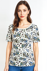 Camiseta mujer, top, polo casual estampado tonos verdes y azul, algodón fresco, manga corta, cuello redondo, XS, diseño moderno, cómoda, ideal diario o verano, fácil combinar, ✅Entrega 24/48h