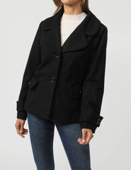 Chaqueta corta mujer blazer elegante tipo americana solapa clásica, botones grandes, bolsillos laterales, tela suave color negro, estilo moderno, talla 36, sofisticada y versátil. ✅Entrega 24/48h