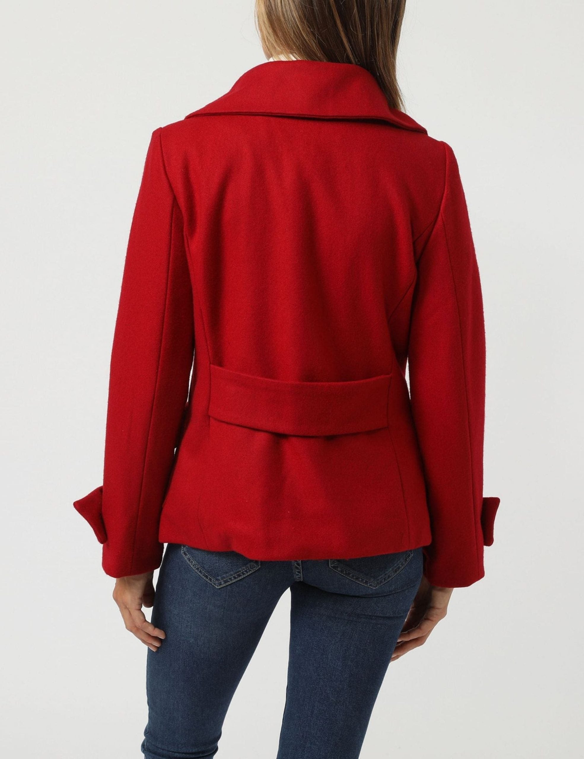 Chaqueta mujer saco abrigo solapa ancha botonadura clásica bolsillos decorativos tejido suave corte estructurado elegante color rojo talla 36 ideal oficina y eventos, versátil y cálida ✅Entrega 24/48h