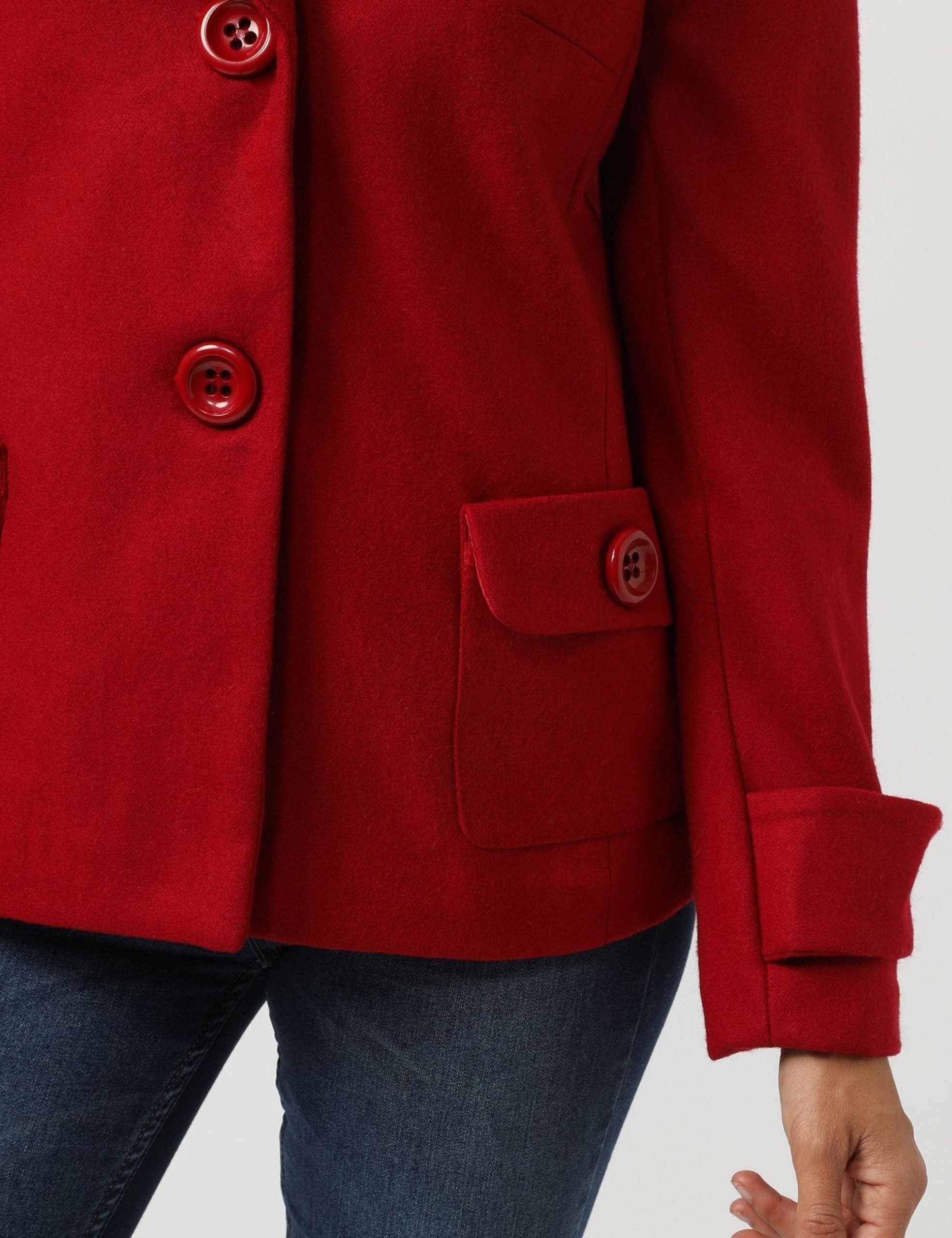 Chaqueta mujer saco abrigo solapa ancha botonadura clásica bolsillos decorativos tejido suave corte estructurado elegante color rojo talla 36 ideal oficina y eventos, versátil y cálida ✅Entrega 24/48h